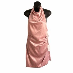 Gianni Bini Peyton Ruched Satin Cow Neck Open Back Mini Sheath Dress NWT